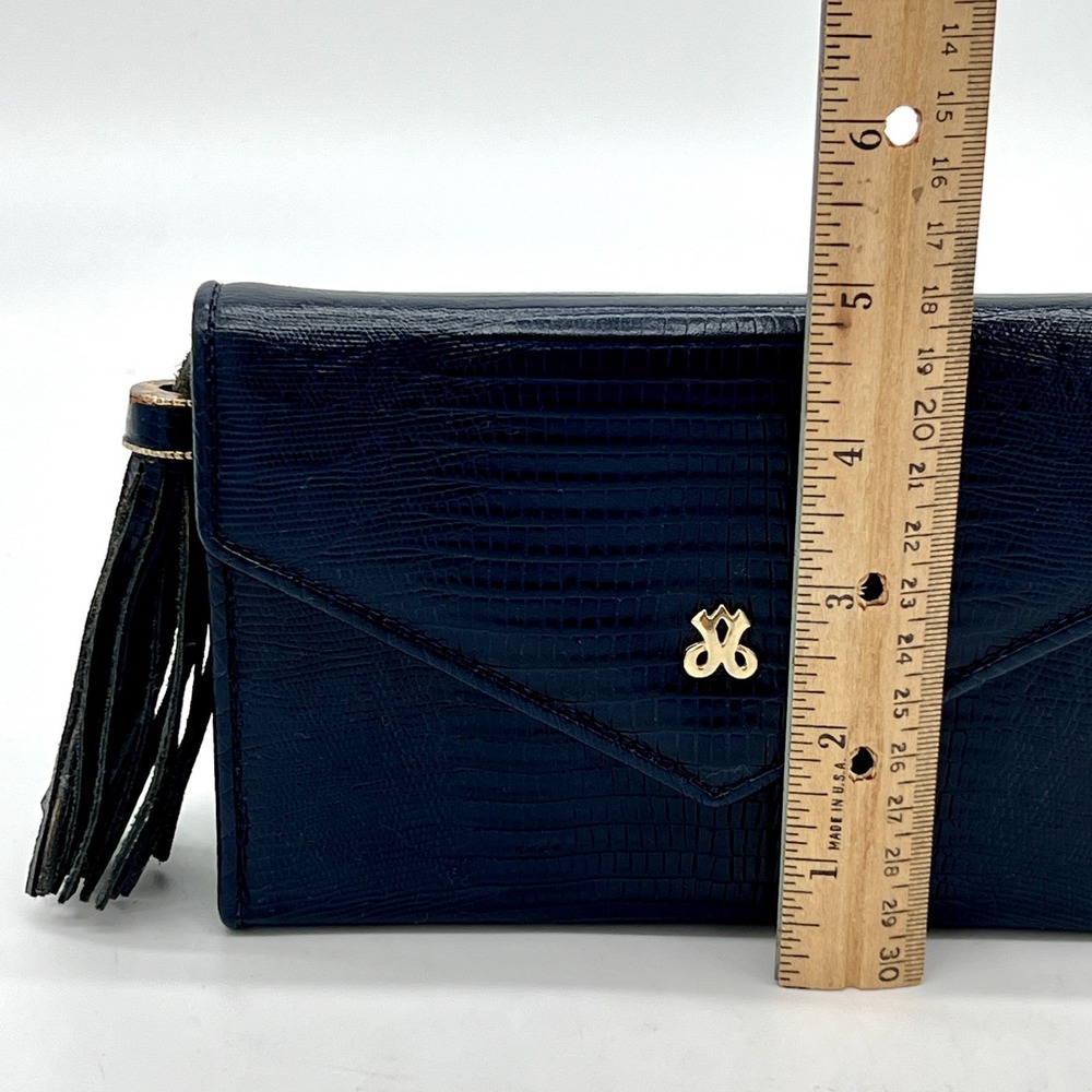 Vntg Jay Herbert New York Mini Crocodile Embossed Navy Leather Crossbody Clutch - Picture 10 of 11